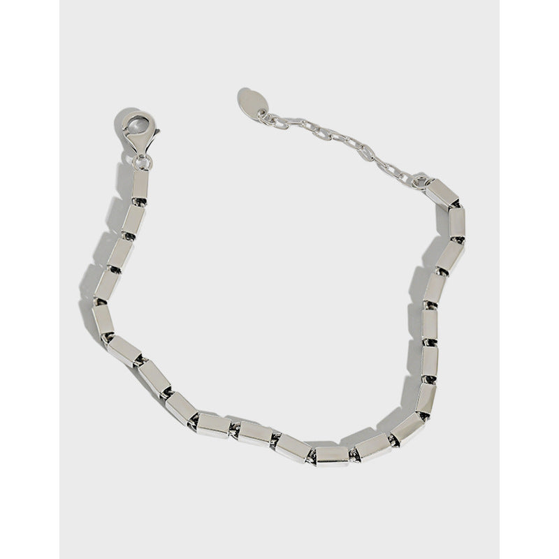 Pulsera ajustable de plata de ley S925 con eslabones geométricos vintage