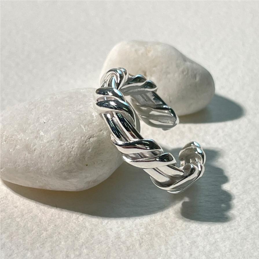 Twisted Geometric Design Adjustable 925 Sterling Silver Pure Metal Ring