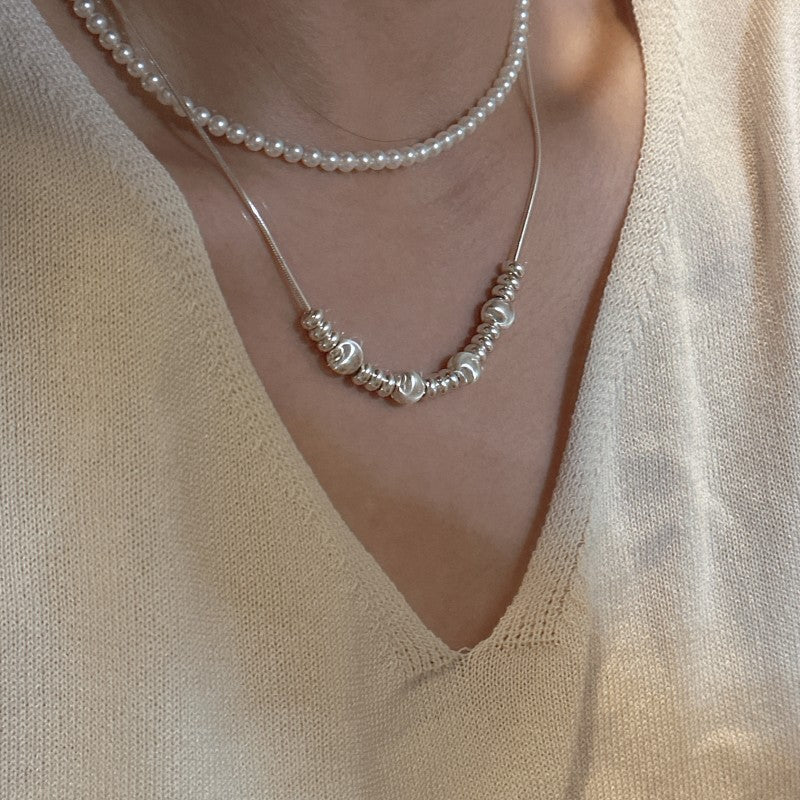 Modern Fashion Jewelry S925 Cat Eye Inspired Round Bead Irregular Geometric Bead Slide Adjustable Snake Chain Necklace