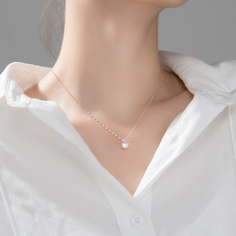 Cubic Zirconia Minimalist Round Solitaire Six Prong S925 Sterling Silver Necklace