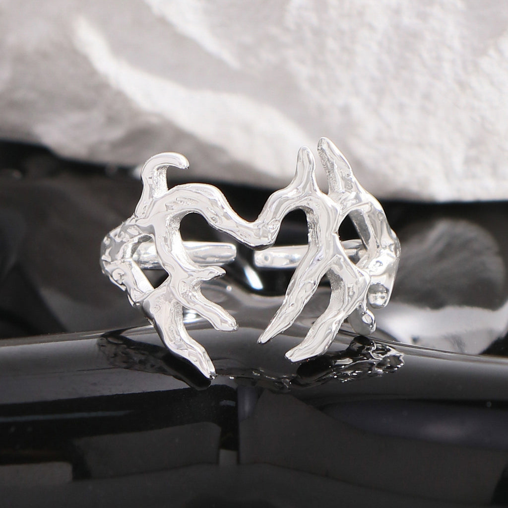 Fashion Irregular Withered Tree Brach 925 Sterling Silver Adjustable Ring