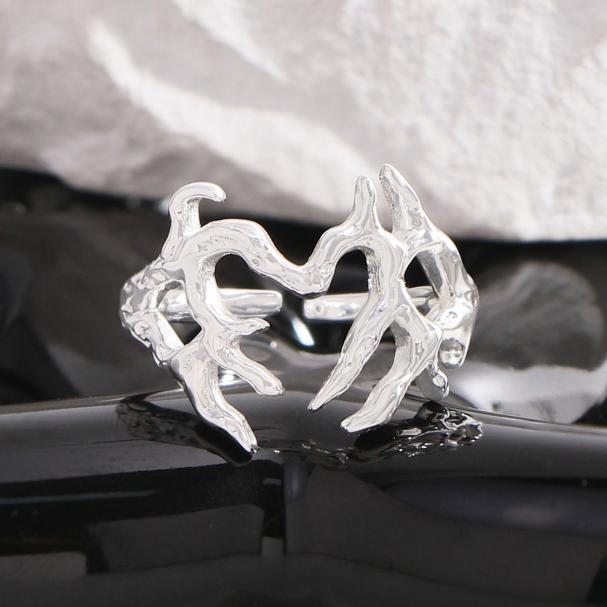 Fashion Irregular Withered Tree Brach 925 Sterling Silver Adjustable Ring