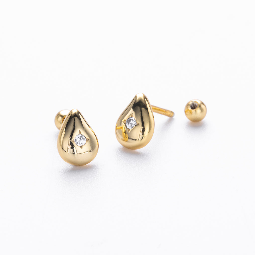 Teardrop Geometric Minimalist 925 Sterling Silver Gold Plated Cubic Zirconia Stud Earrings