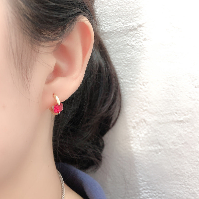 Rectangular Geometric Cubic Zirconia 925 Silver Hoop Earrings