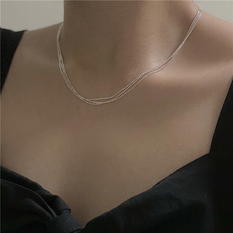 Three Layer Shimmering Wave S925 Sterling Silver Bead Chain Necklace  Necklace