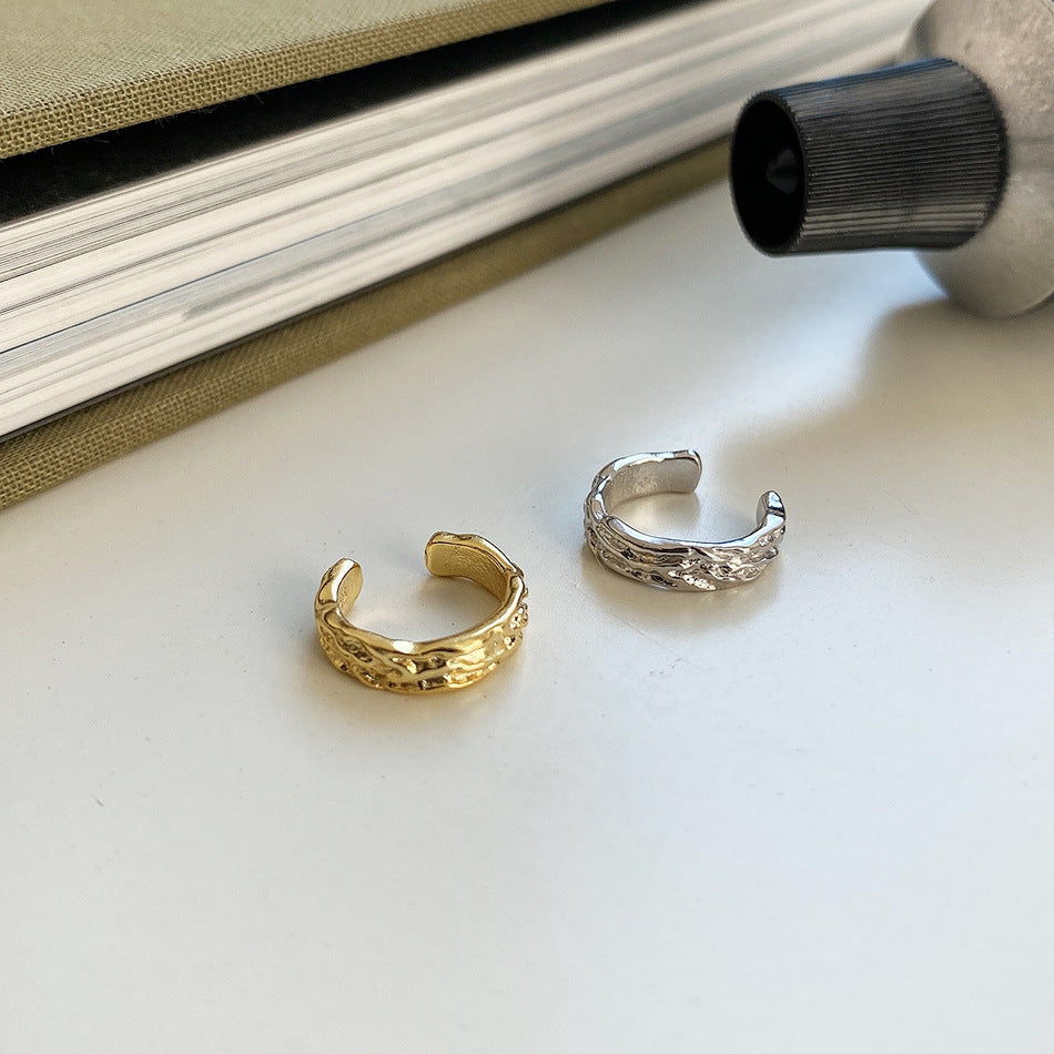 Geometric Textured 925 Sterling Silver Adjustable Ear Cuff Earrings in White Gold and Yellow Gold for Women Fashion Trendy Jewelry