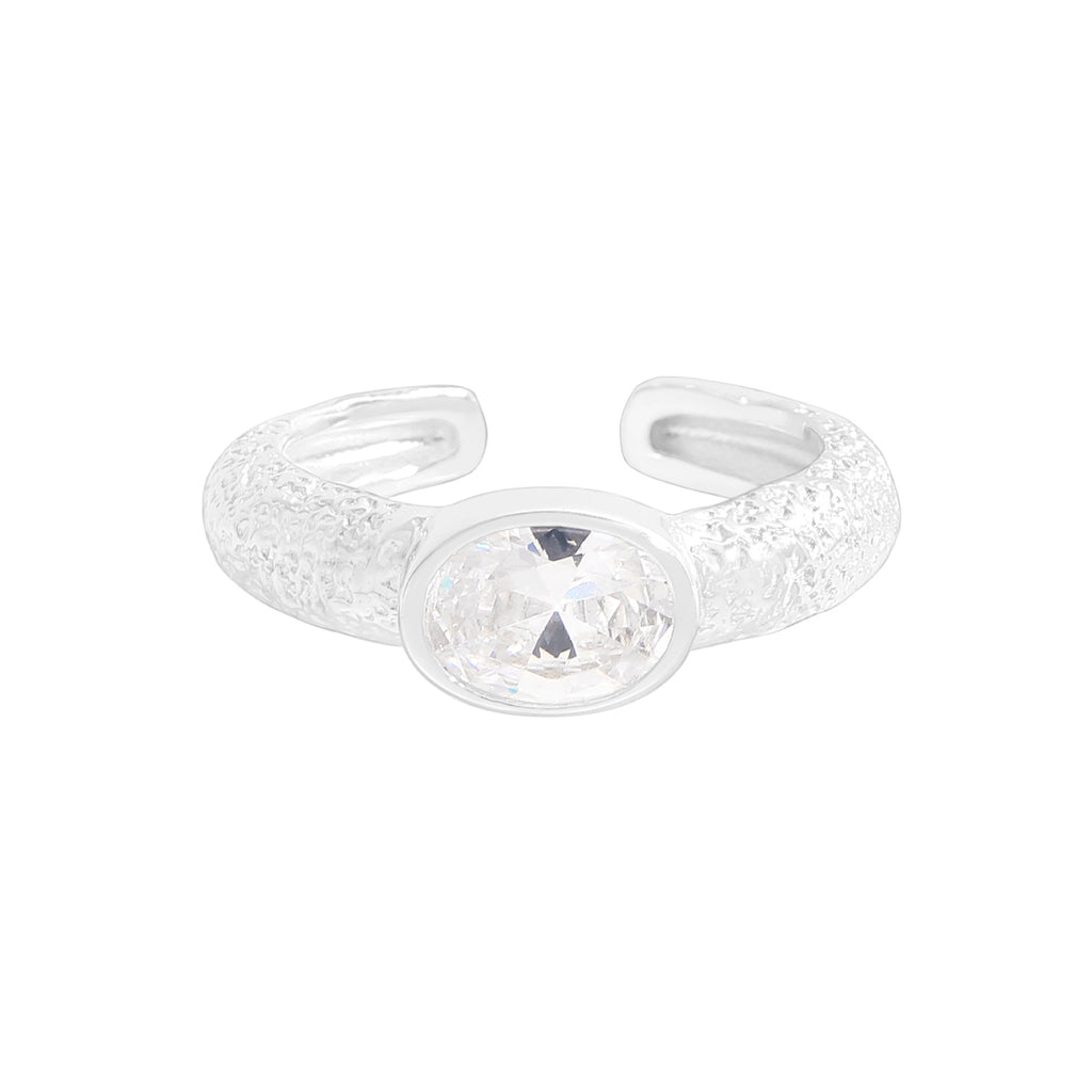 Lady Elegant Oval CZ Irregular 925 Sterling Silver Adjustable Ring