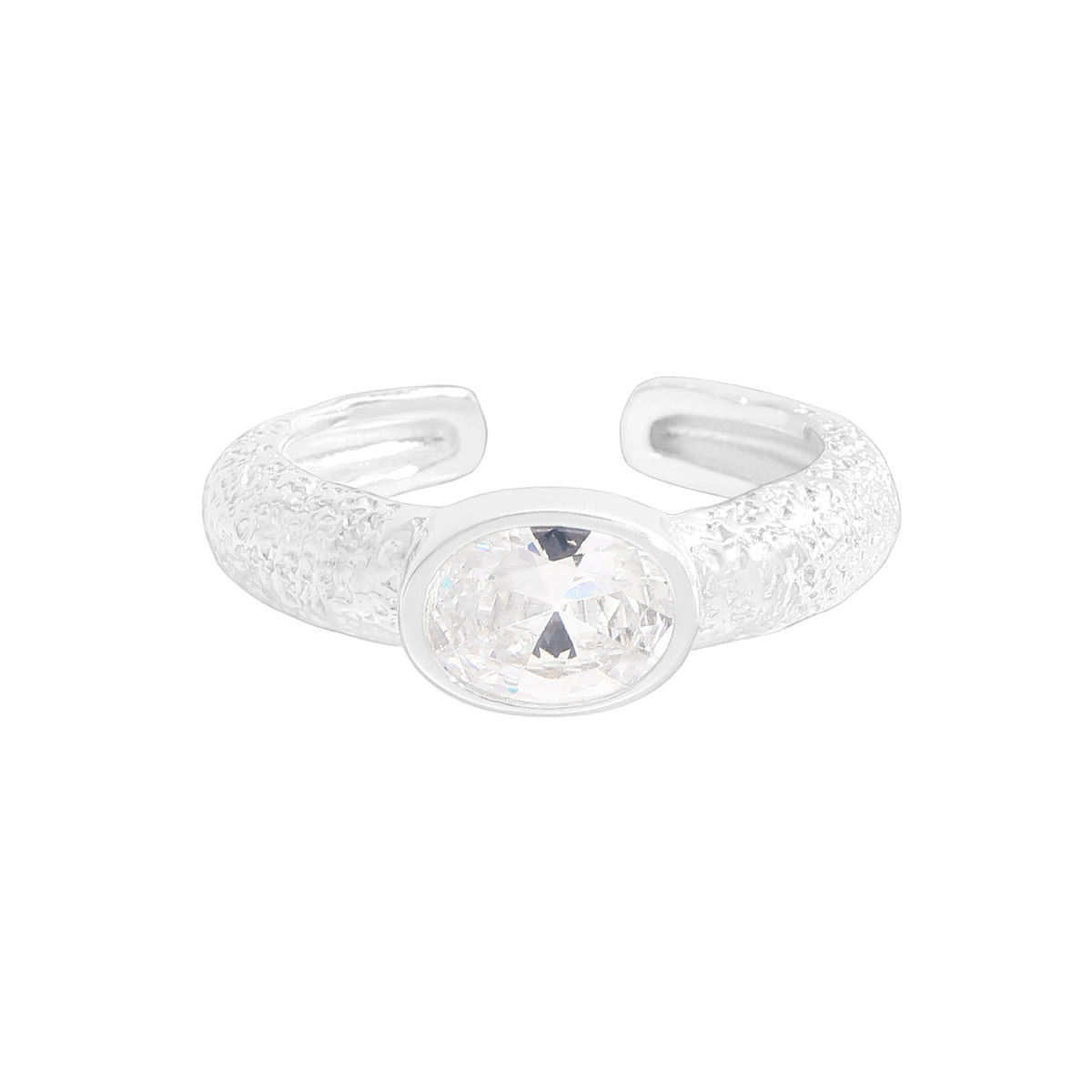 Lady Elegant Oval CZ Irregular 925 Sterling Silver Adjustable Ring