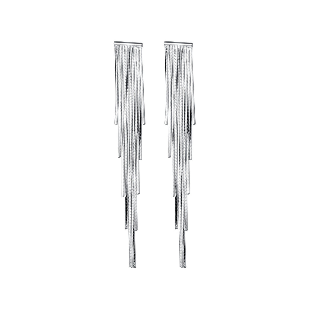 Geometric Line Drop Design S925 Silver Long Snake Chain Tassel Stud Earrings