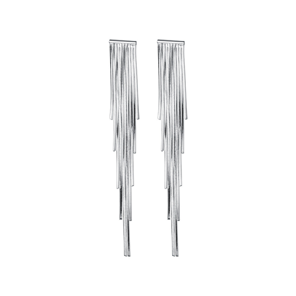 Geometric Line Drop Design S925 Silver Long Snake Chain Tassel Stud Earrings