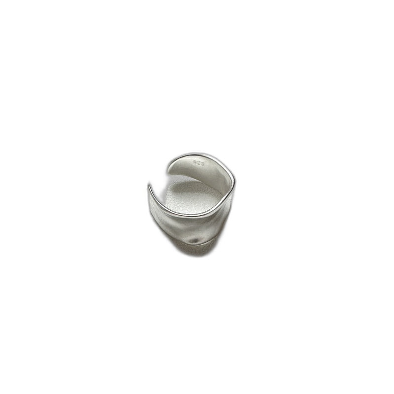 Wide Band Irregular Wave  Silver Color Solid 925 Sterling Silver Adjustable Open Ring