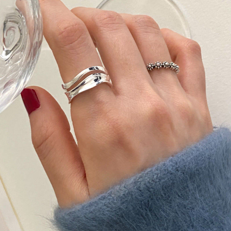 Modern Minimalist Wave Curve Design Adjustable Open Ring