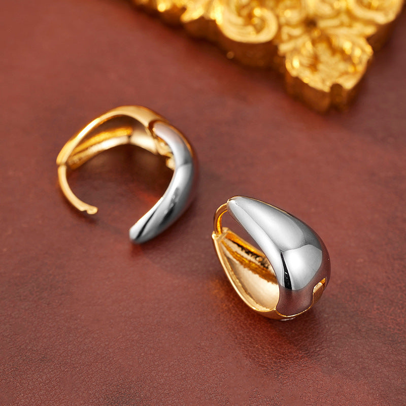 Minimalist Modern U Shape Elegant Fashion Ear Stud Teardrop Geometric Two Tone 925 Sterling Silver Hoop Earrings