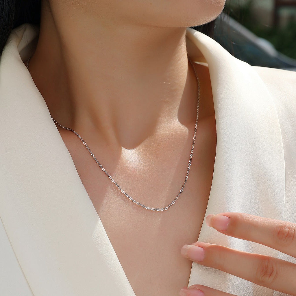 Elegant Women Fashionable Simple Style Geometric Design 925 Sterling Silver Chain Necklace