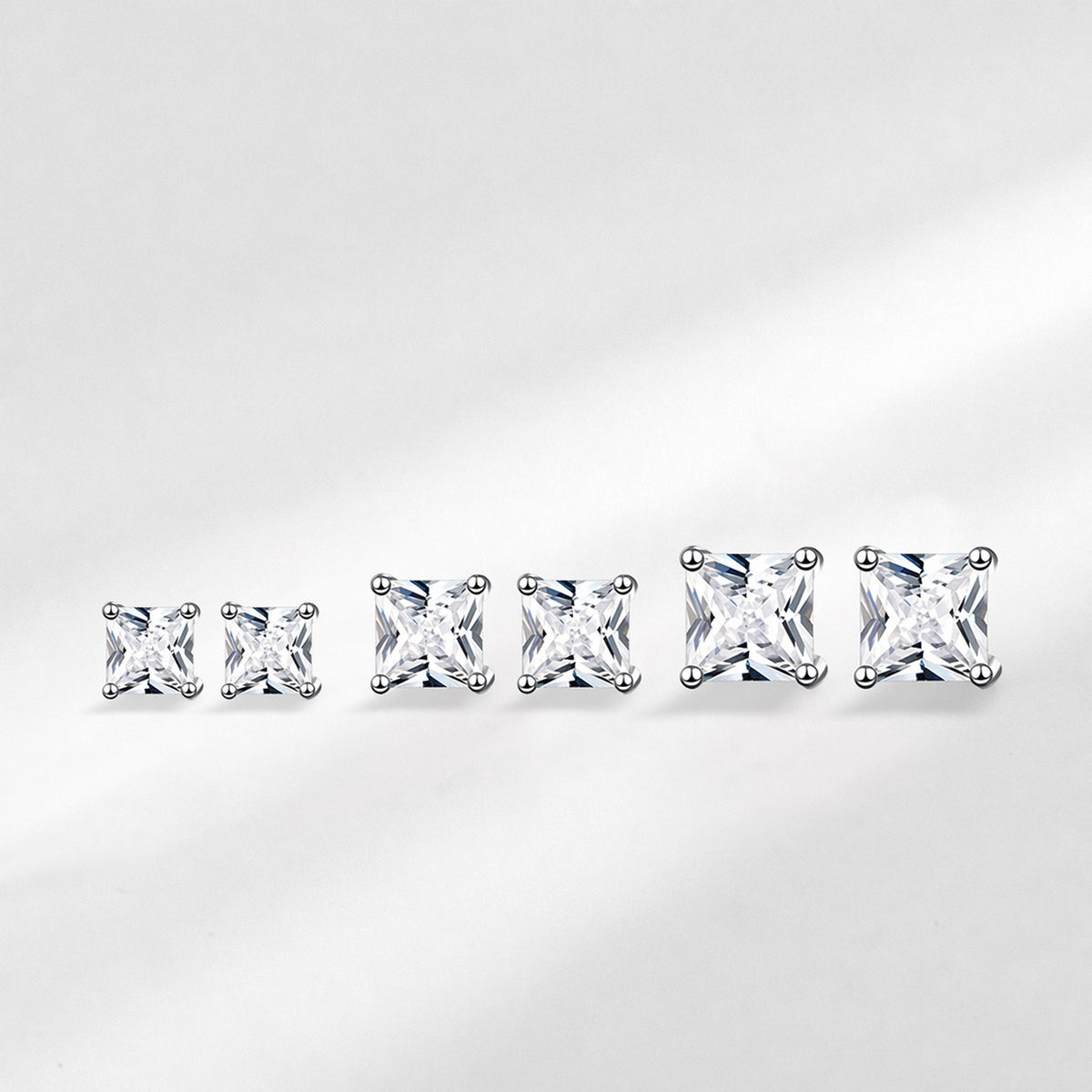 Princess Cut Cubic Zirconia Four Prong 925 Sterling Silver Stud Earrings Geometric White Gold Color Minimal Unisex Earrings