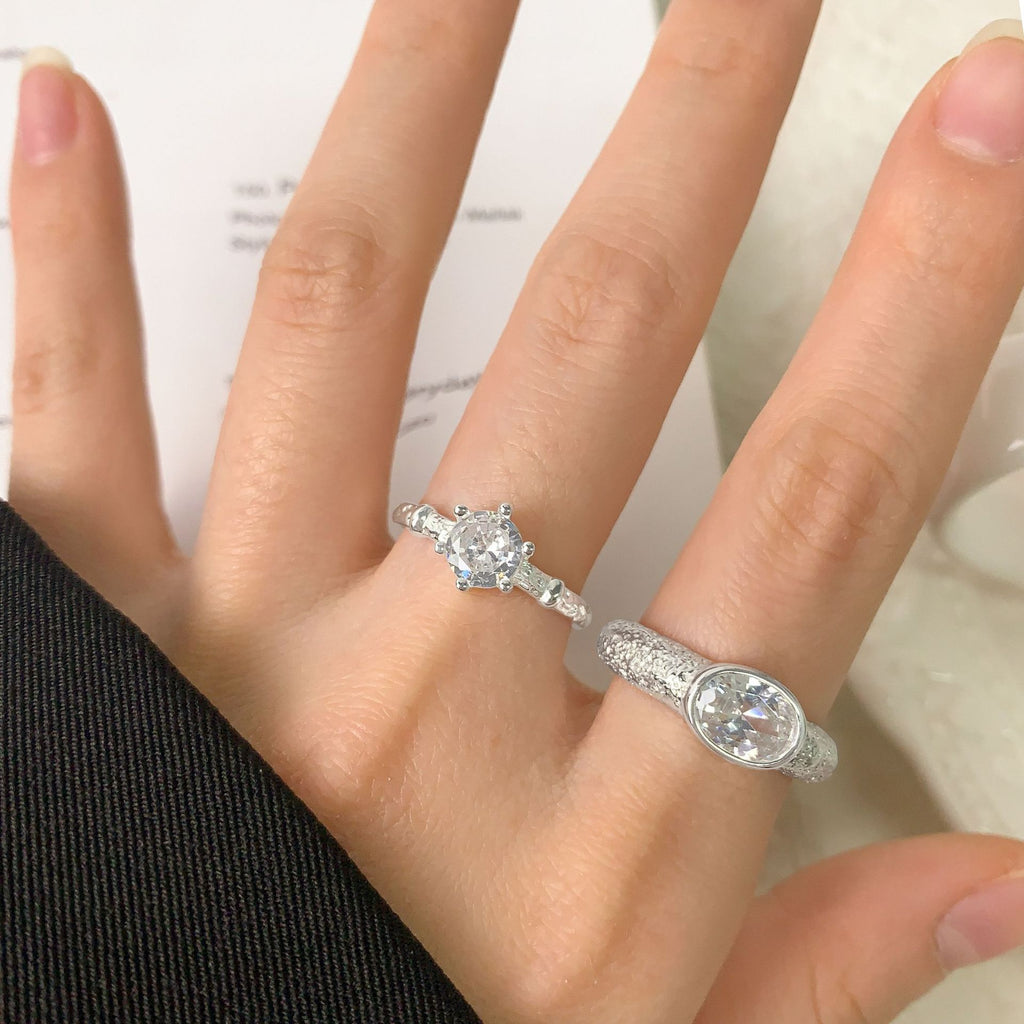 Lady Elegant Oval CZ Irregular 925 Sterling Silver Adjustable Ring