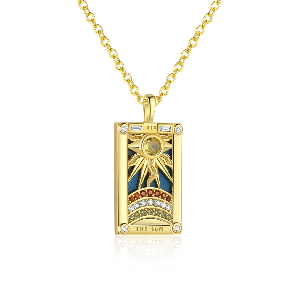Women Fashion CZ Tarot Card Geometry 925 Sterling Silver Necklace