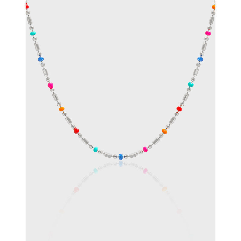 Collar pequeño y delicado de plata esterlina 925 con esmalte colorido
