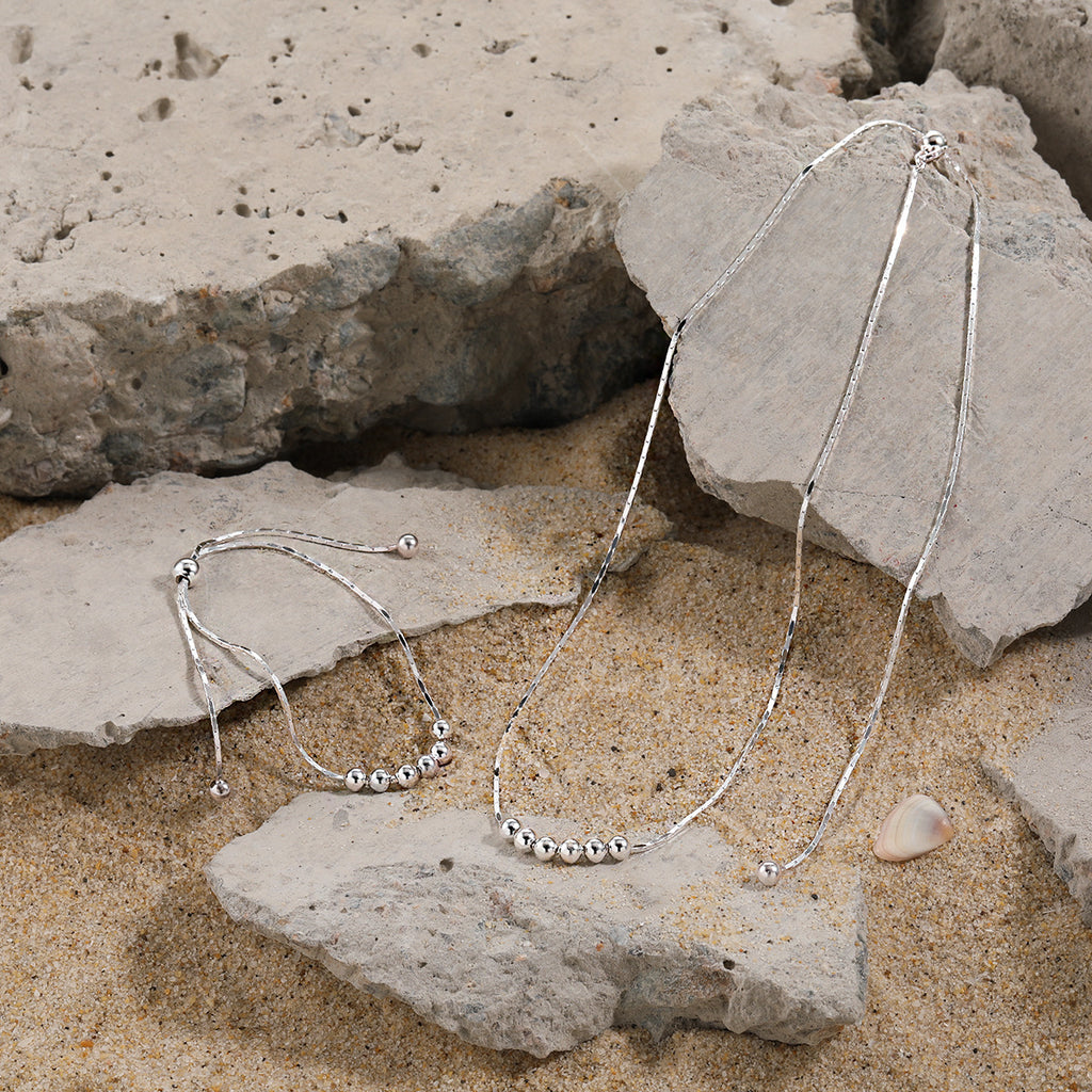 Collar de cadena serpiente con cuentas redondas pulidas de plata esterlina 925 geométrico minimalista