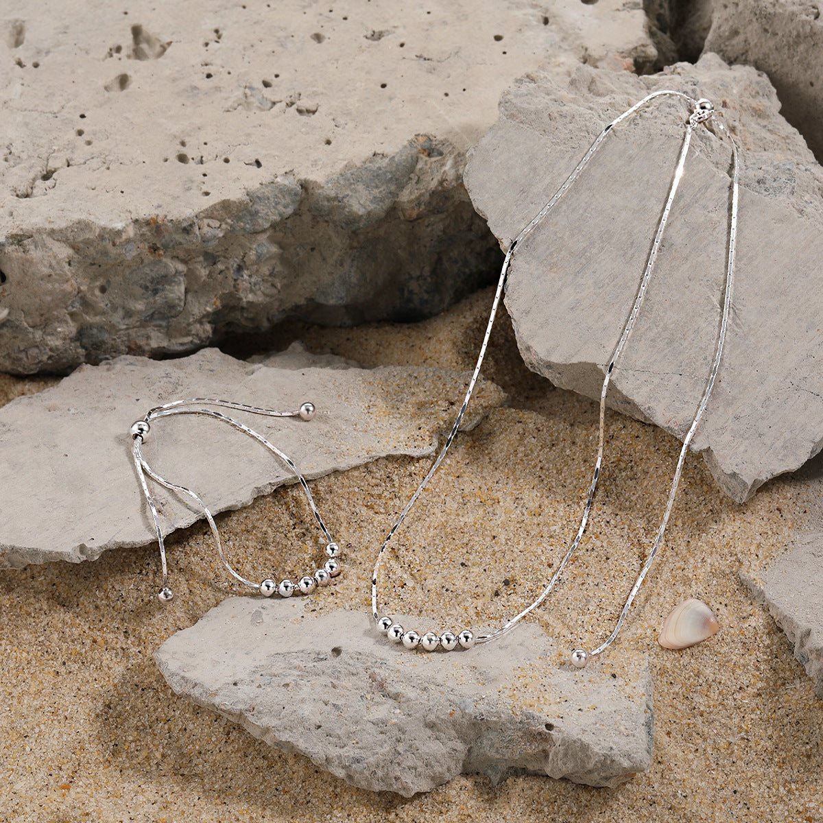 Collar de cadena serpiente con cuentas redondas pulidas de plata esterlina 925 geométrico minimalista