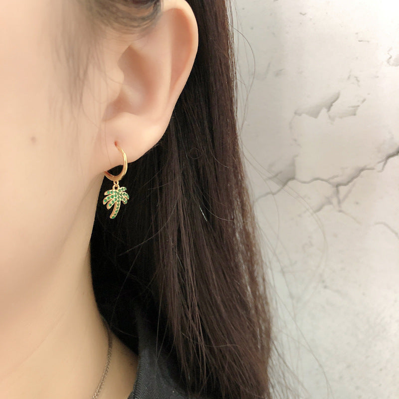 Summer Tropical Palm Tree-shaped Cubic Zirconia S925 Silver Hoop Earrings