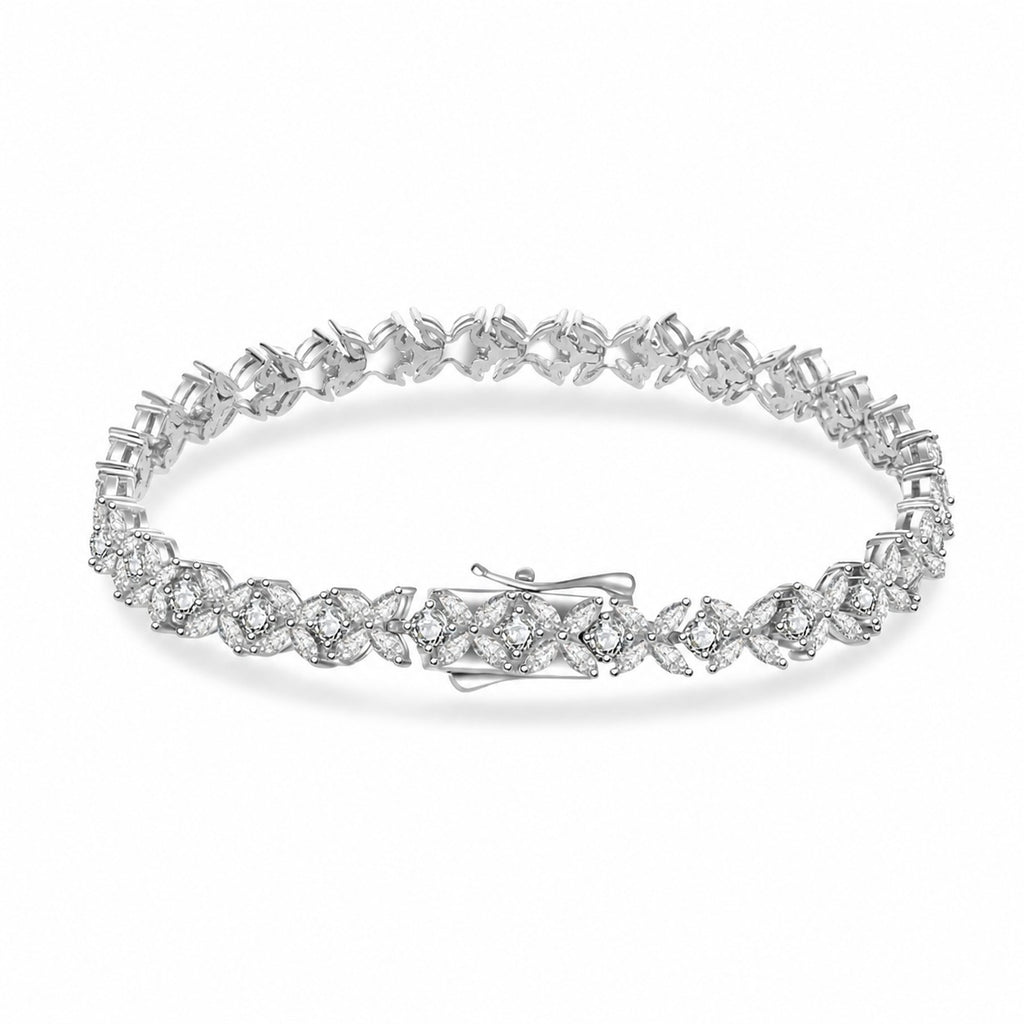 Mossanite Floral Pattern Full-Set 925 Sterling Silver Bracelet