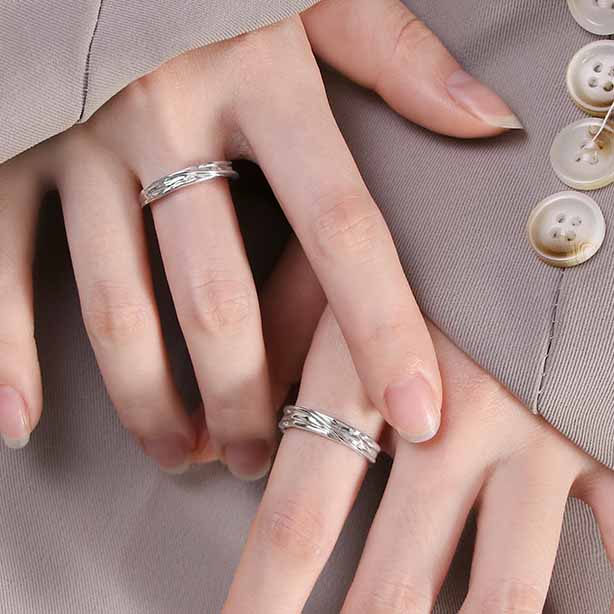 Simple Irregular Lines 925 Sterling Silver Adjustable Couple Ring