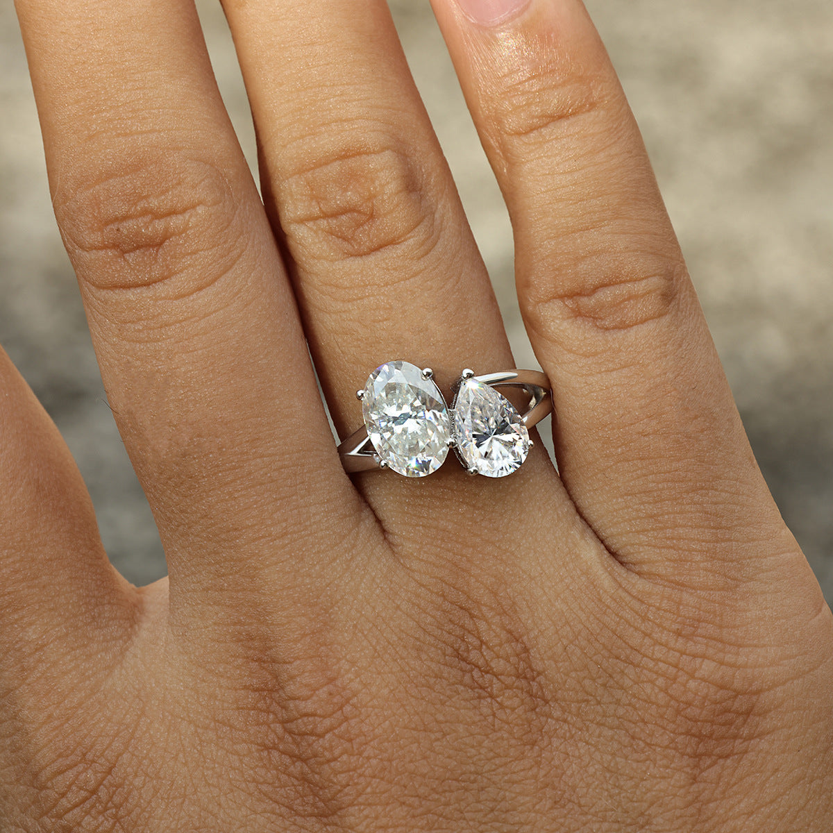 Two Stone Offset Design Moissanite 925 Sterling Silver Necklace