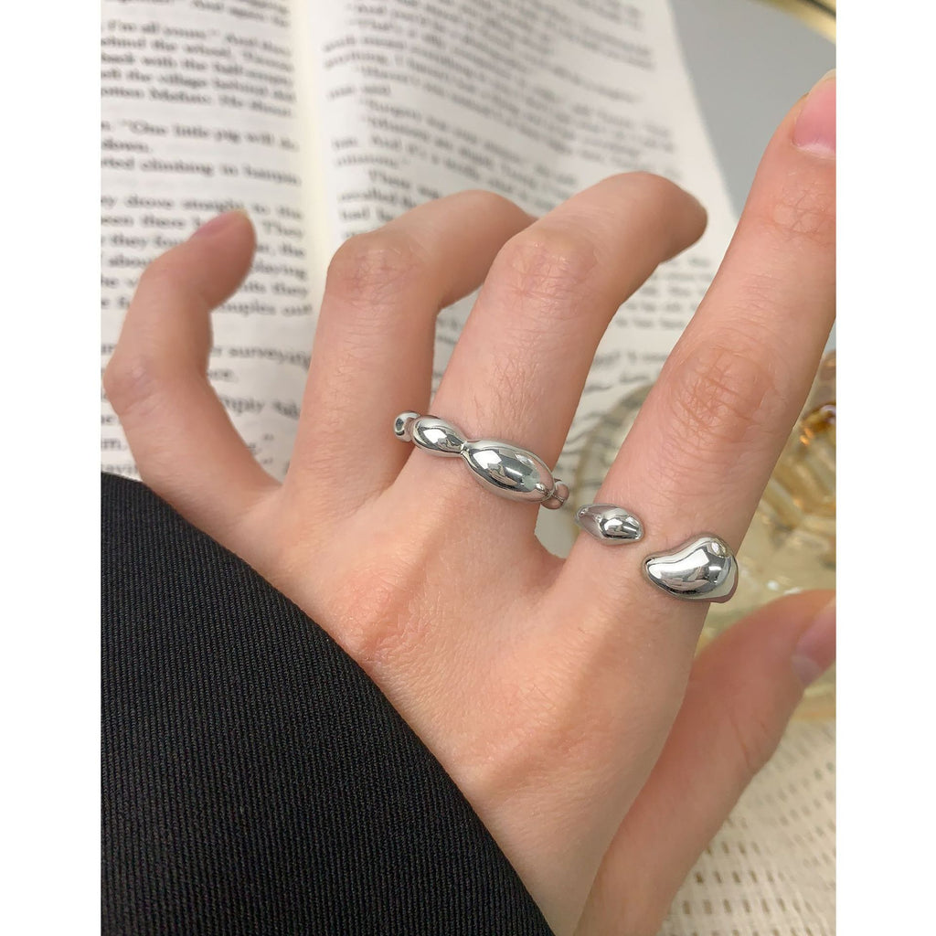Elegant Geometric Design Pure Metal 925 Sterling Silver Adjustable Open Ring