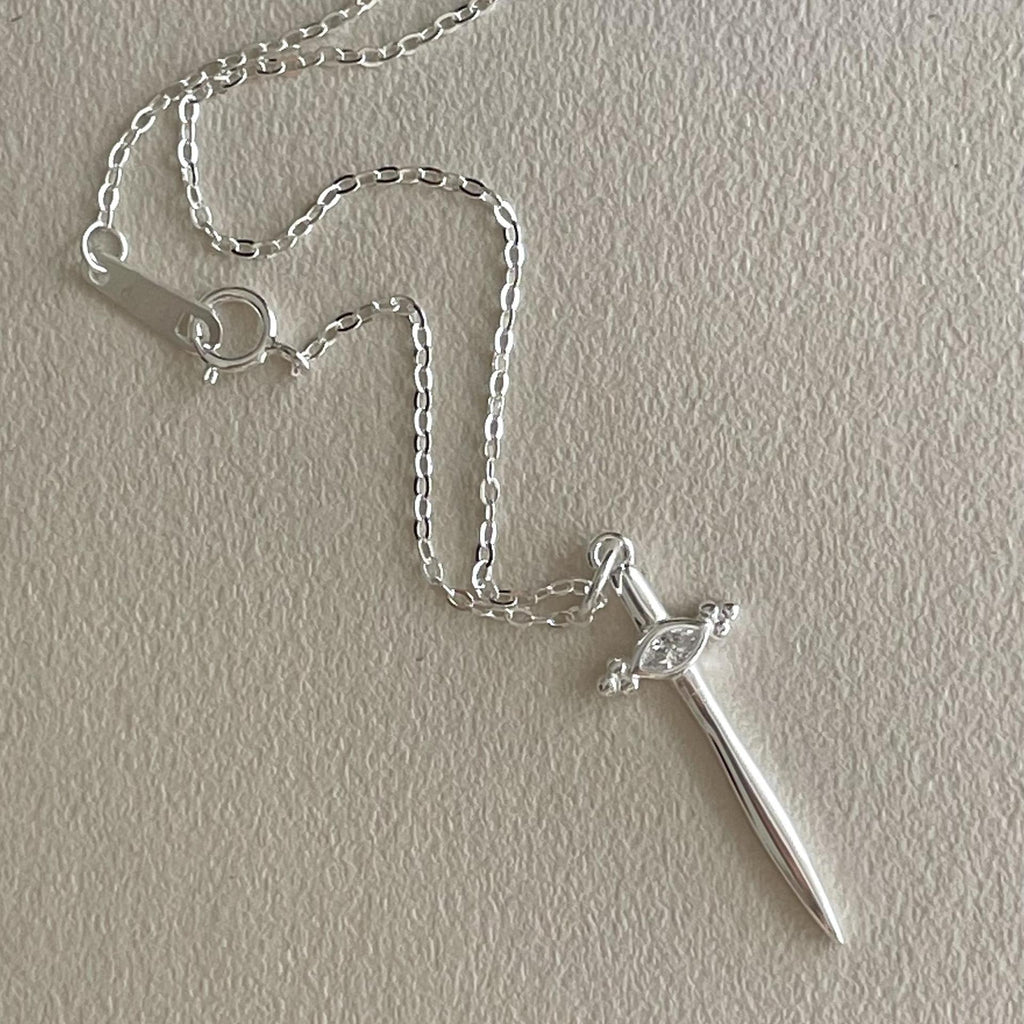 Fashion CZ Cross Sword 925 Sterling Silver Necklace