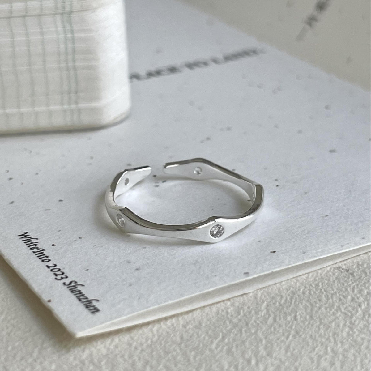 Casual Round CZ Irregular Bones 925 Sterling Silver Adjustable Ring