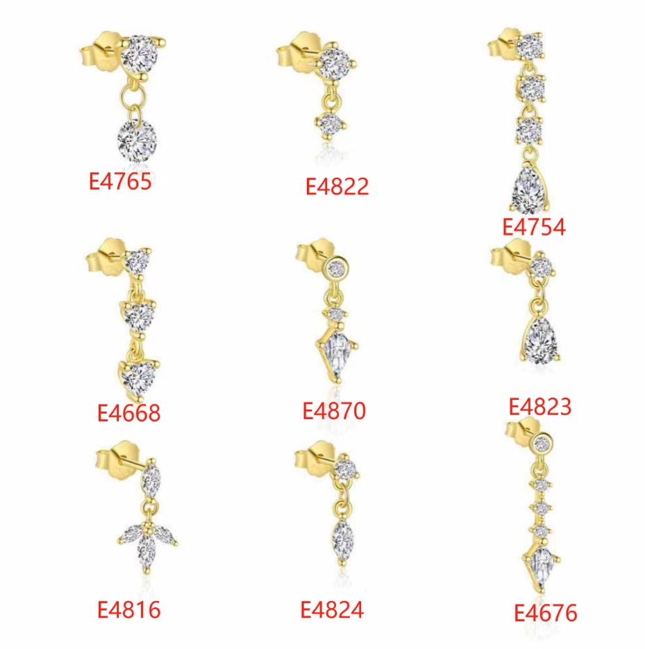 Fashion Golden Round Waterdrop Heart CZ Tassels 925 Sterling Silver Dangling Earrings