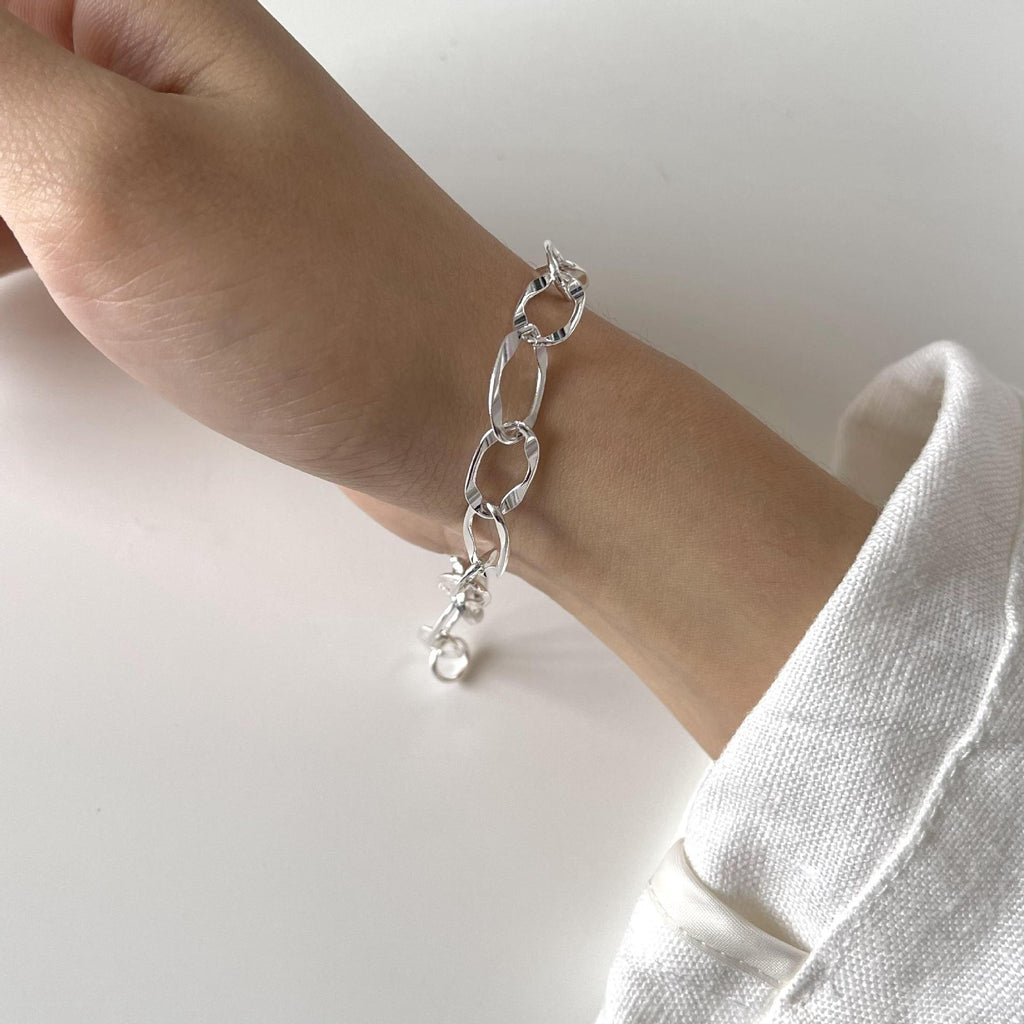 Modern Women Hollow Curb Chain 925 Sterling Silver Bracelet