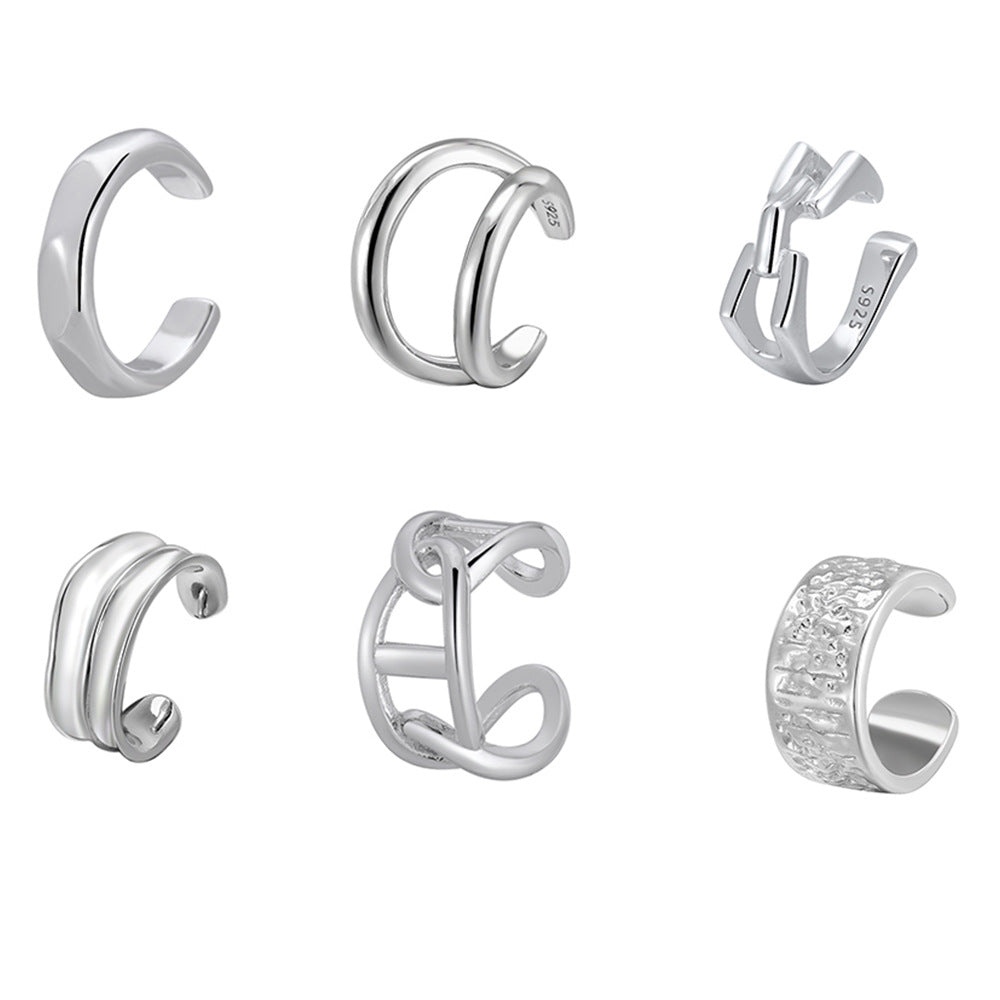 Geometric Design 925 Sterling Silver U-Shaped Ear Clip Earrings for Women Fashion Modern Style No Piercing Required Elegant and Versatile Jewelry