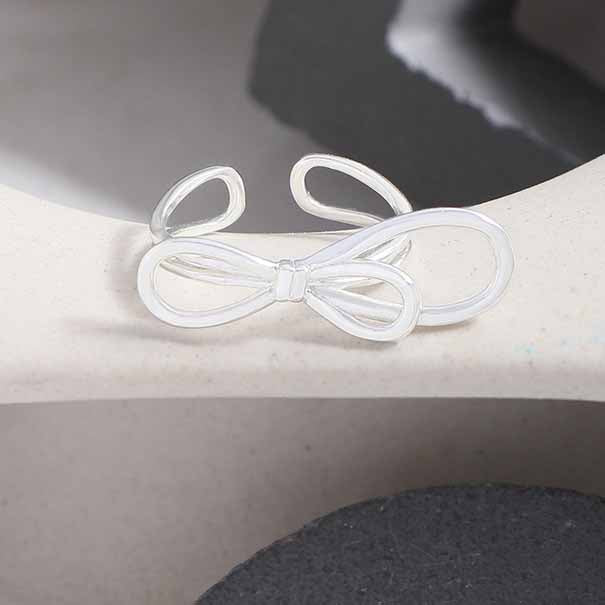 Girl Beautiful Hollow Bow-knot 925 Sterling Silver Adjustable Ring