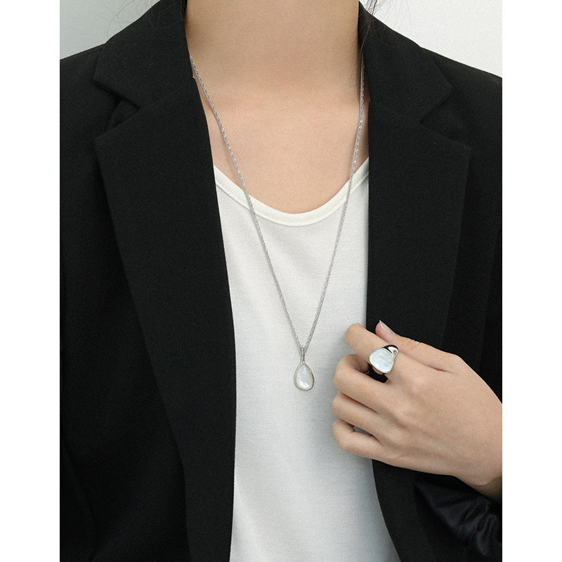 Teardrop Mother Of Pearl 925 Sterling Silver Pearl Long Pendant Necklace