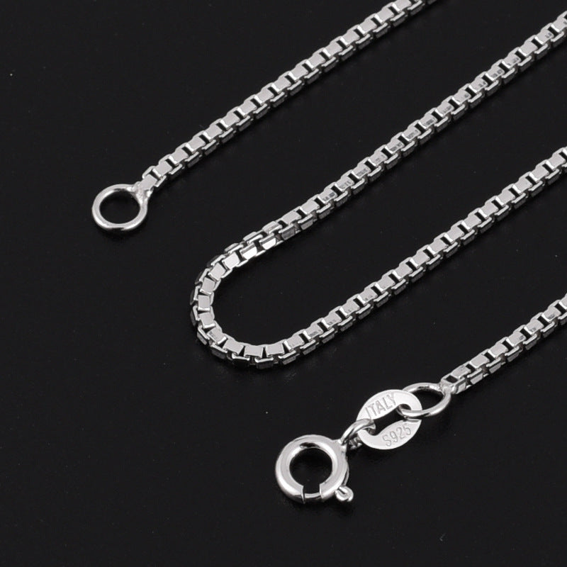 Polished Finish Casual Hip Hop Style JewelryGeometric Square Box Chain Necklace Solid 925 Sterling Silver Minimalist Unisex Long Chain Necklace