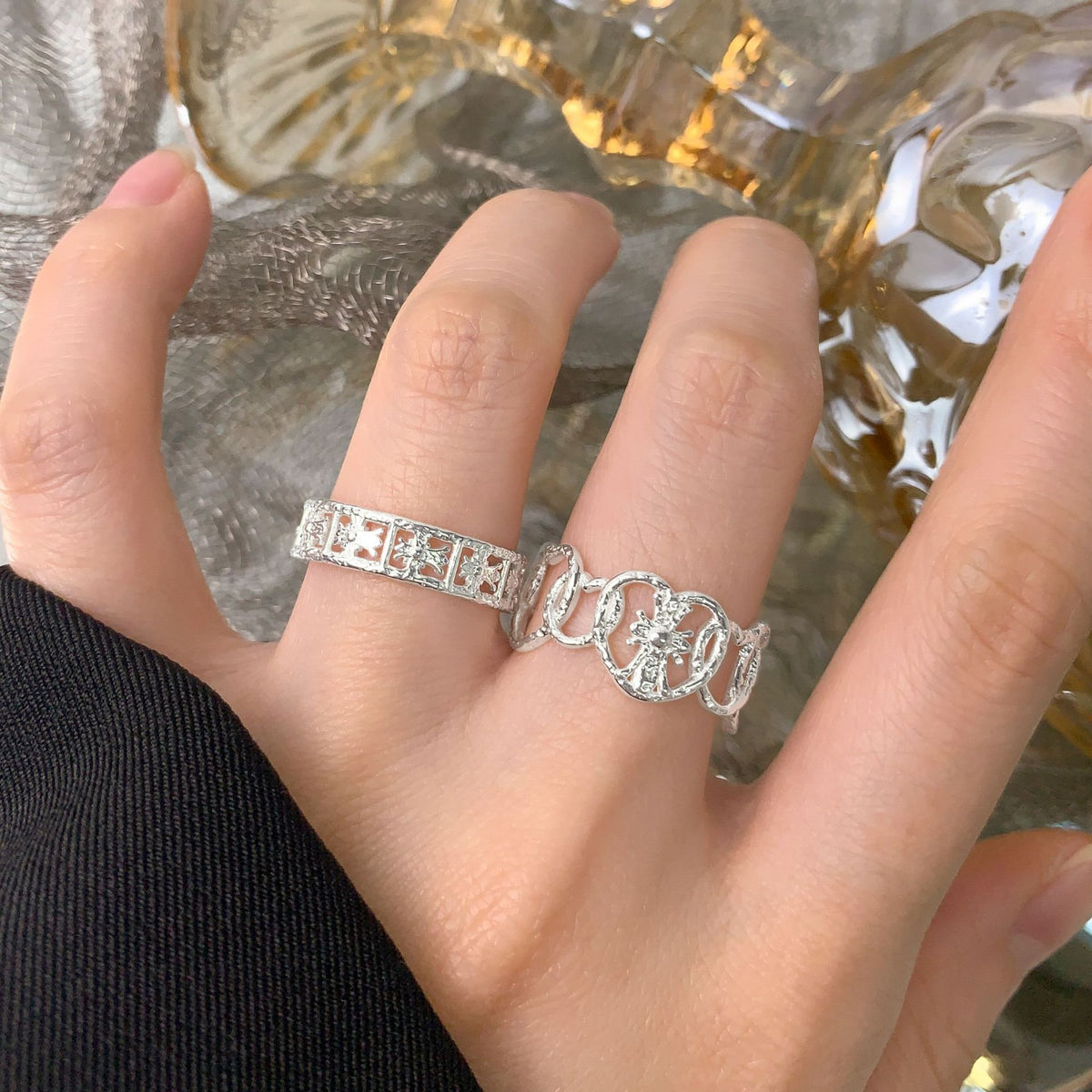 Men's Geometry Square Hollow Magic Wand 925 Sterling Silver Adjustable Ring