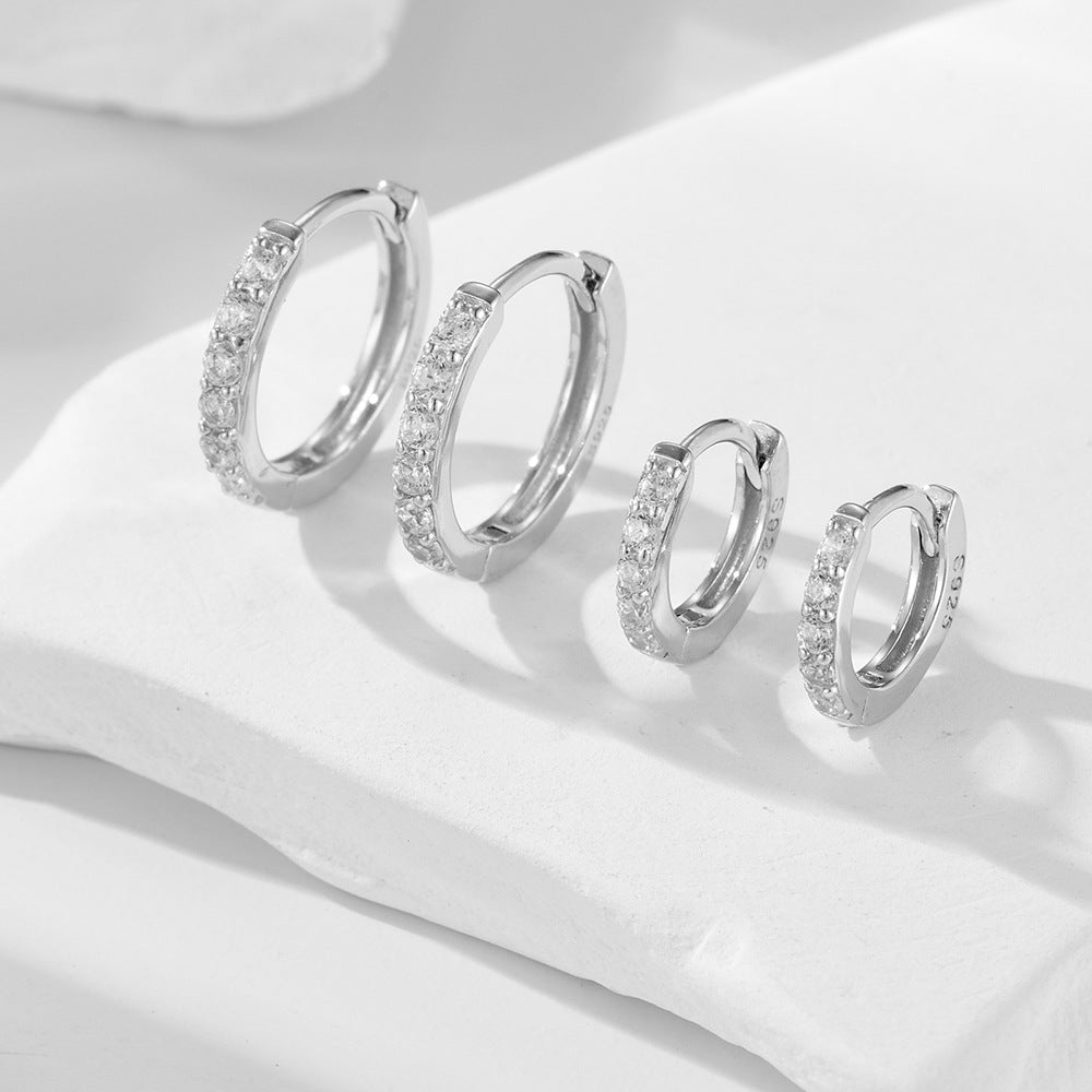 Cubic Zirconia Geometric Round Hoop Huggie Earrings 925 Sterling Silver  Earrings