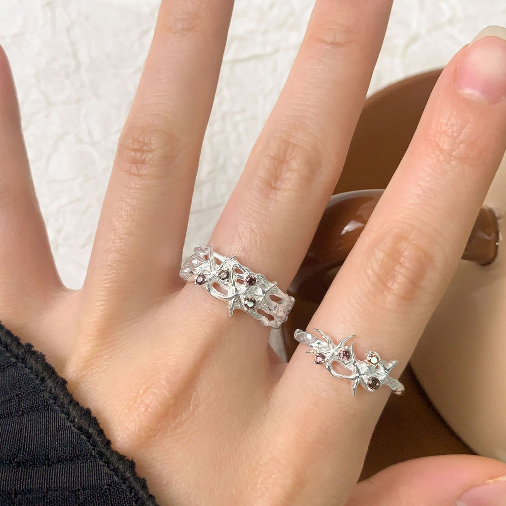 Women Elegant Irregular CZ Starfish 925 Sterling Silver Adjustable Ring