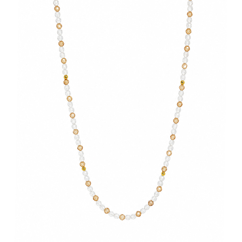 Dainty Gradient Champagne Cubic Zirconia Clear Quartz Beaded Adjustable Fine Jewelry Gift 925 Sterling Silver Necklace