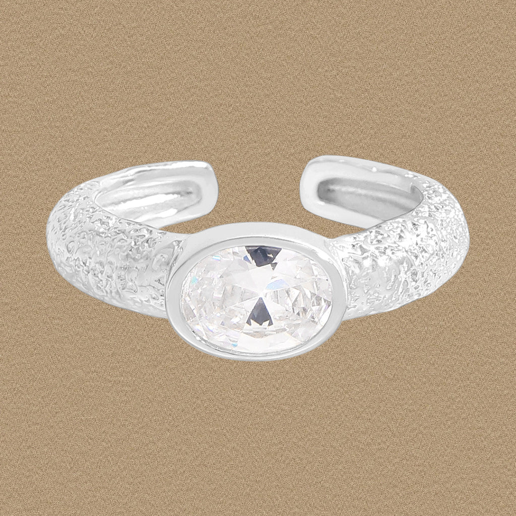 Lady Elegant Oval CZ Irregular 925 Sterling Silver Adjustable Ring
