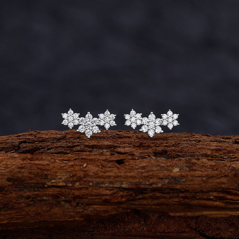 Snowflake Floral Cluster S925 Sterling Silver Cubic Zirconia Stud Earrings  Fashion Simple Winter Style Ear Stud Earrings