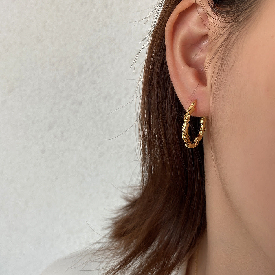 Twisted Rope Design Elegant Fashion 925 Sterling Silver Hoop Earrings
