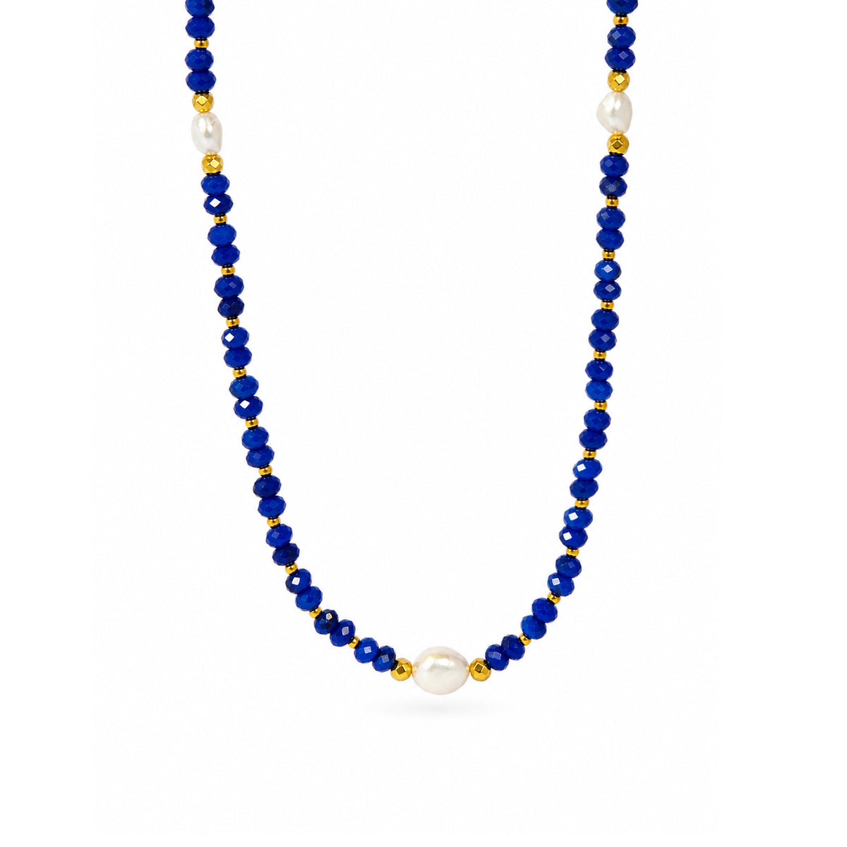 Elegant Royal Blue Faceted Agate Baroque Freshwater Pearl Beaded Adjustable 925 Sterling Silver Necklace