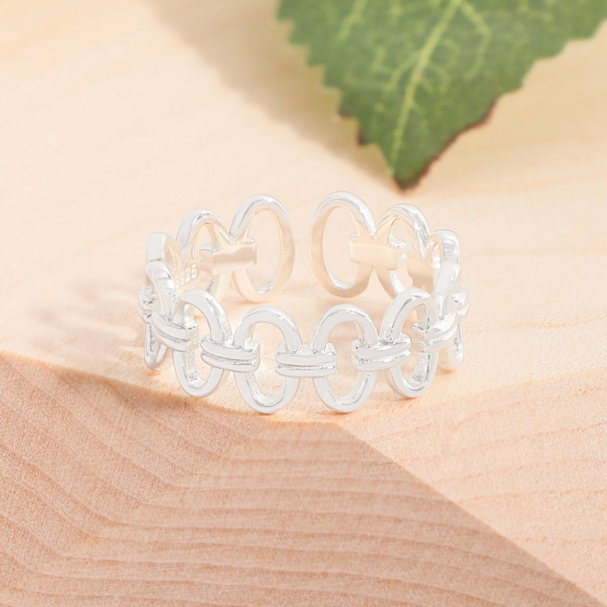 Office Hollow Round Circles 925 Sterling Silver Adjustable Ring