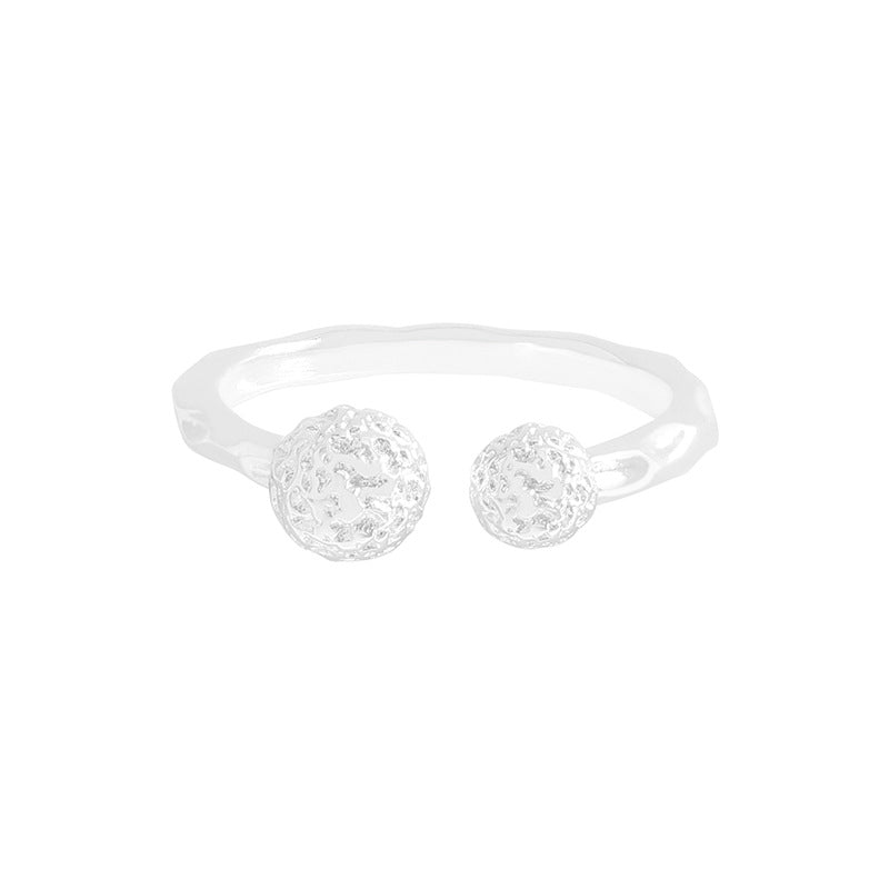 Casual Double Irregular Balls 925 Sterling Silver Adjustable Ring