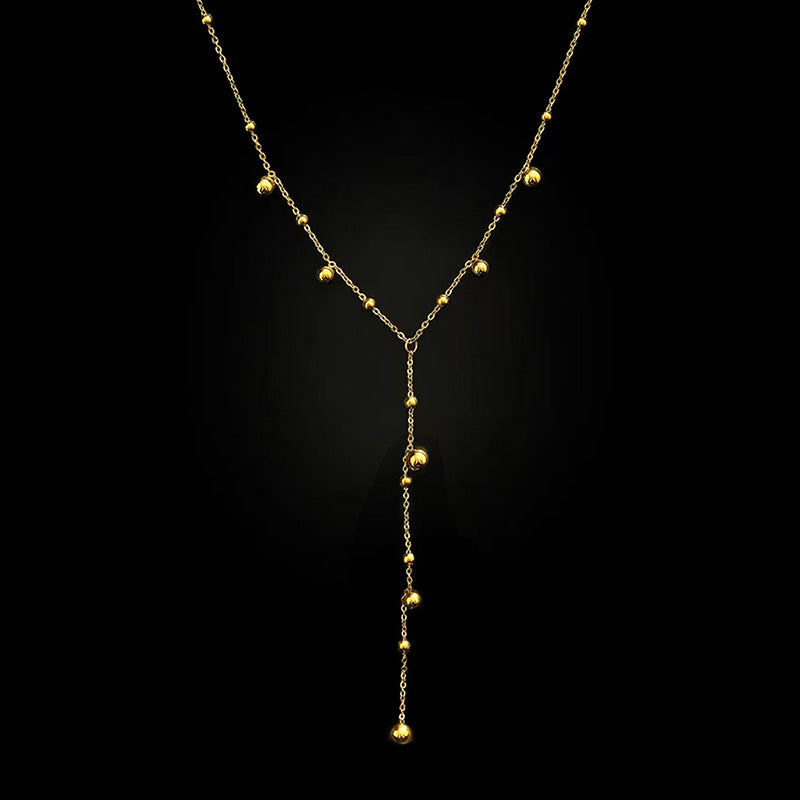 Pure Metal Geometric Tassel Bead Drop Y Necklace  925 Sterling Silver Long Flowing Chain Necklace