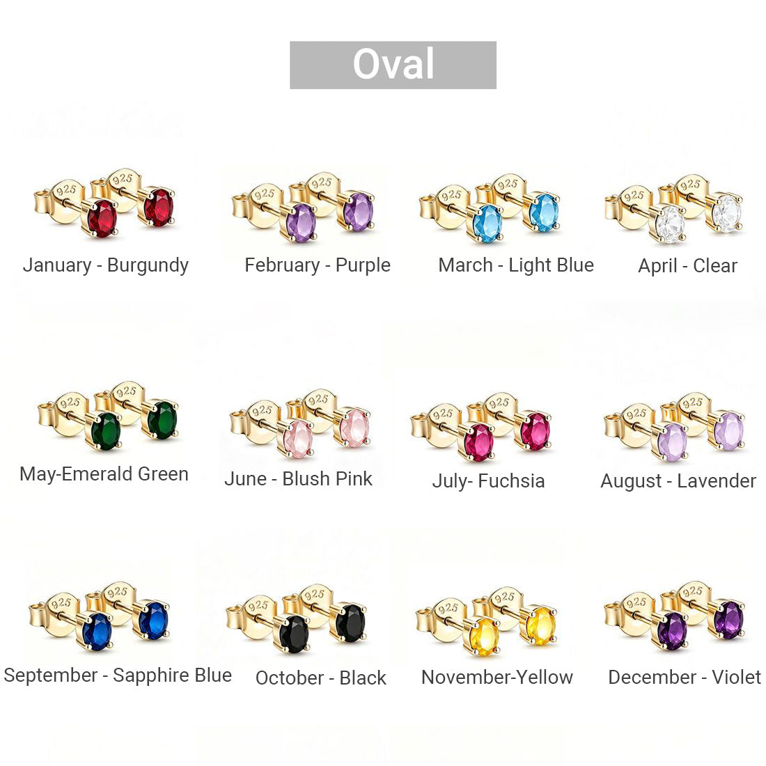 925 Sterling Silver Personalized Birthstone Earrings - Custom Women Dainty Multi Shape CZ Stud Earring