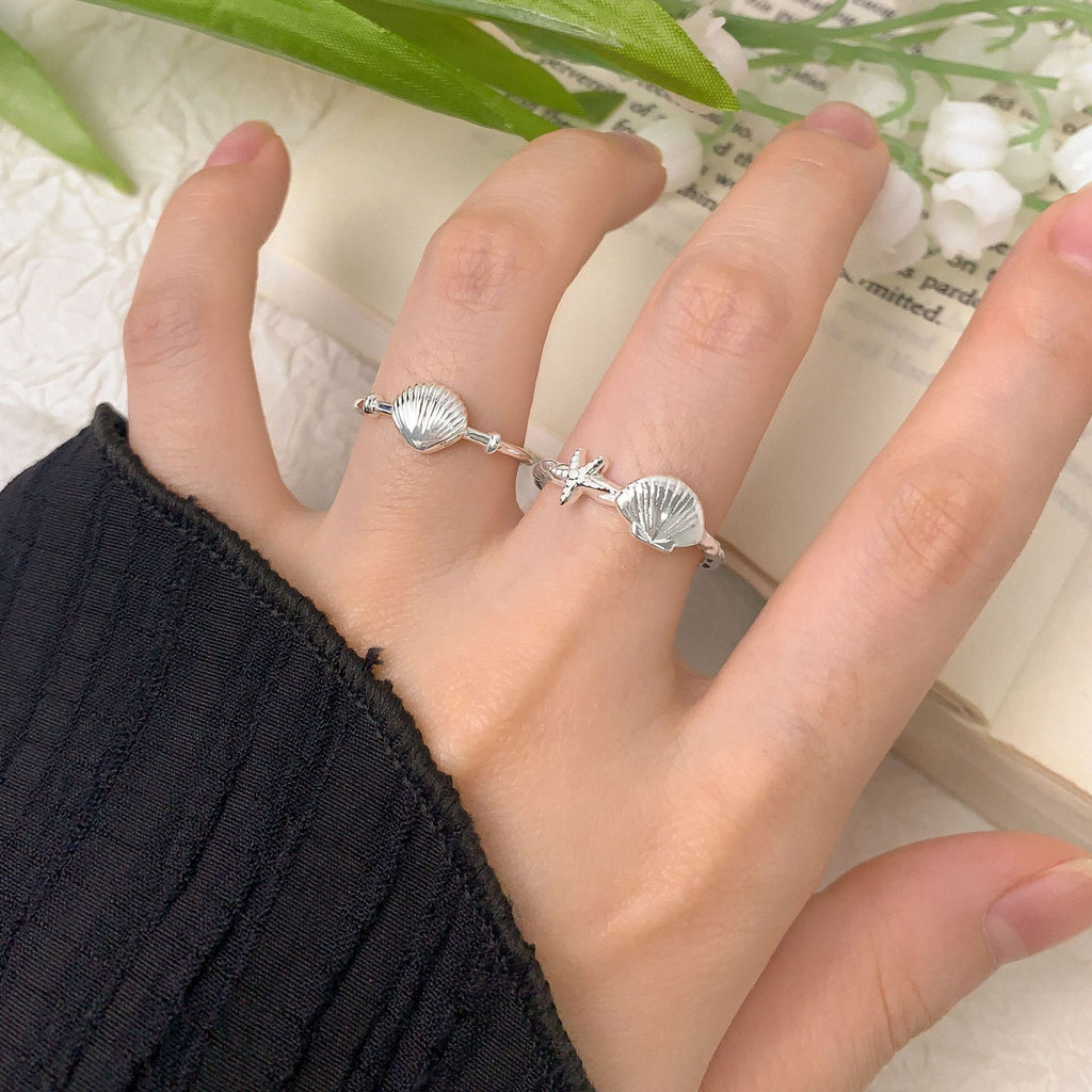 Holiday Sea Star Shell 925 Sterling Silver Adjustable Ring